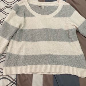 Cream and white striped LC Lauren Conrad fuzzy sweater.
